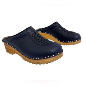 Troentorps Womens Navy Studded Leather Clogs Sz 11